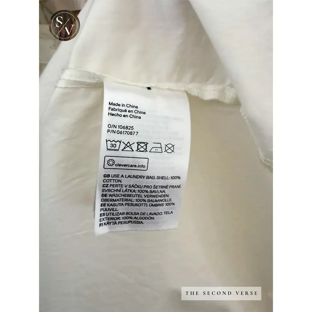 H&M Ivory Cream Embroidered Long Puff Sleeve Women's Top Size 12